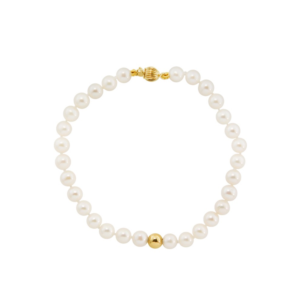Βραχιόλι μαργαριτάρια και  χρυσ΄ή μπίλια 5-5.50mm