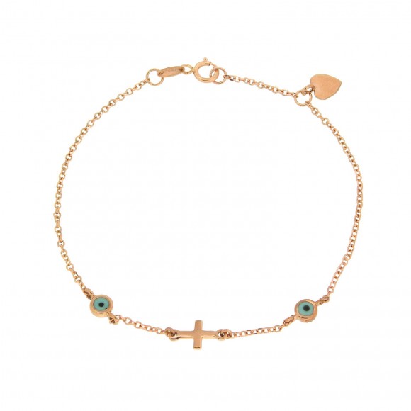 Βραχιόλι rosegold σταυρός και μάτια
