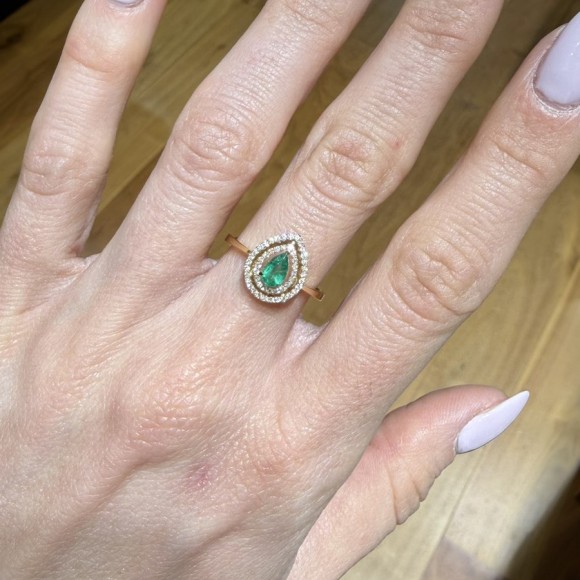 Δαχτυλίδι με διαμάντια και σμαράγδι 0.35ct