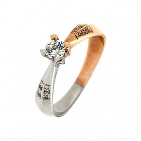 Μονόπετρο δαχτυλίδι μοντέρνο δίχρωμο από ροζ και λευκό χρυσό 14 καρατίων