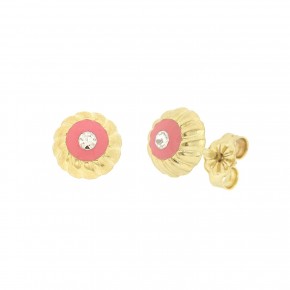 Σκουλαρίκια καρφωτά στρόγγυλα με ροζ σμάλτο