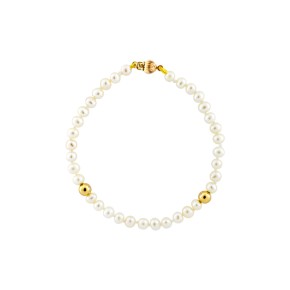 Βραχιόλι μαργαριτάρια και δύο χρυσές μπίλιες 4-4.50mm