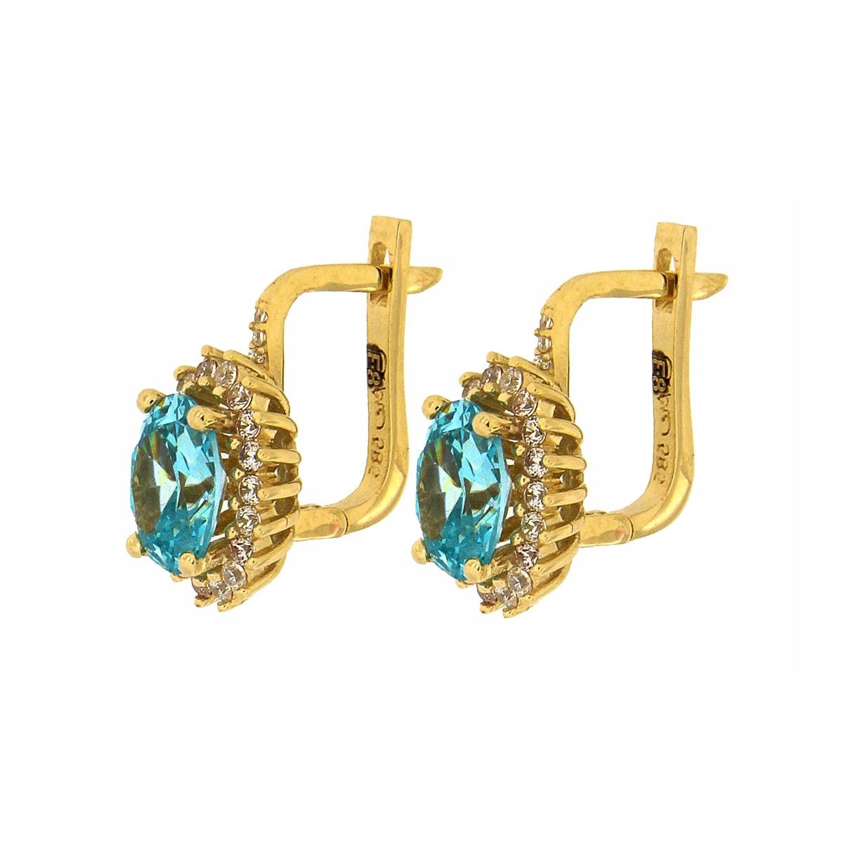 Σκουλαρίκια σε ροζέτα με ορυκτό  Blue Topaz K14