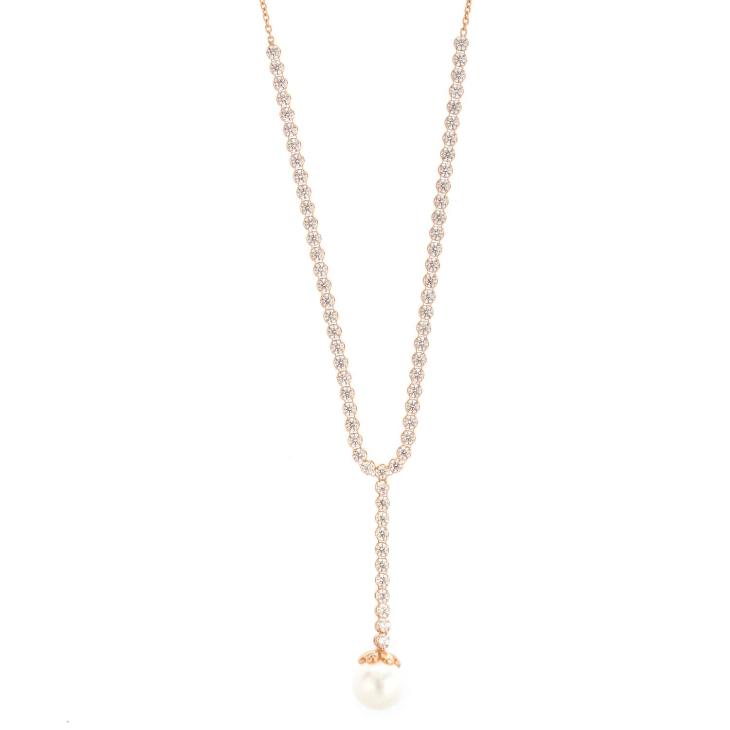 Κολιέ ριβιέρα rosegold με μαργαριτάρι