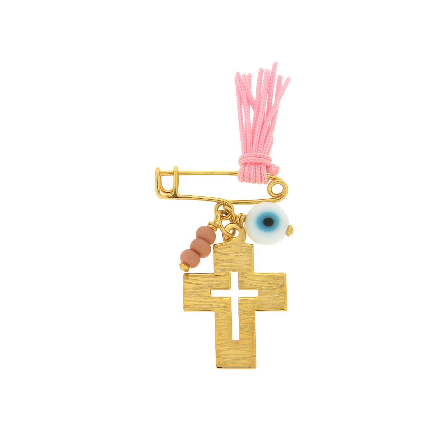 Παραμάνα pink με σταυρό, μάτι και χάντρες K14