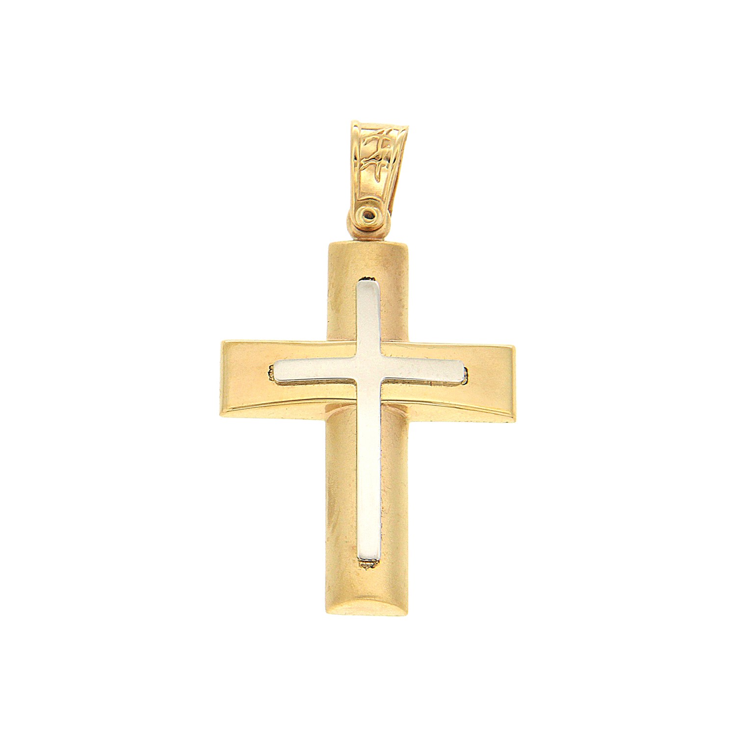 Σταυρός αντρικός δίχρωμος, από χρυσό 14 καρατίων (49425)