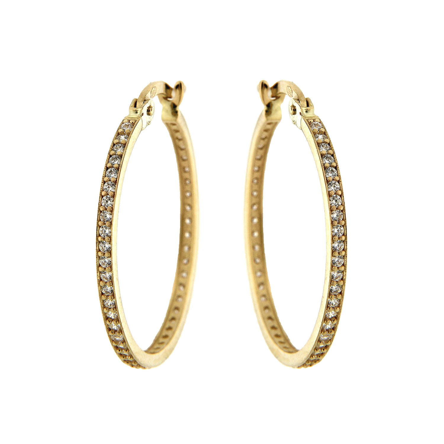 Κρίκοι από κίτρινο χρυσό με λευκές πέτρες Κ14 (585) 4944590