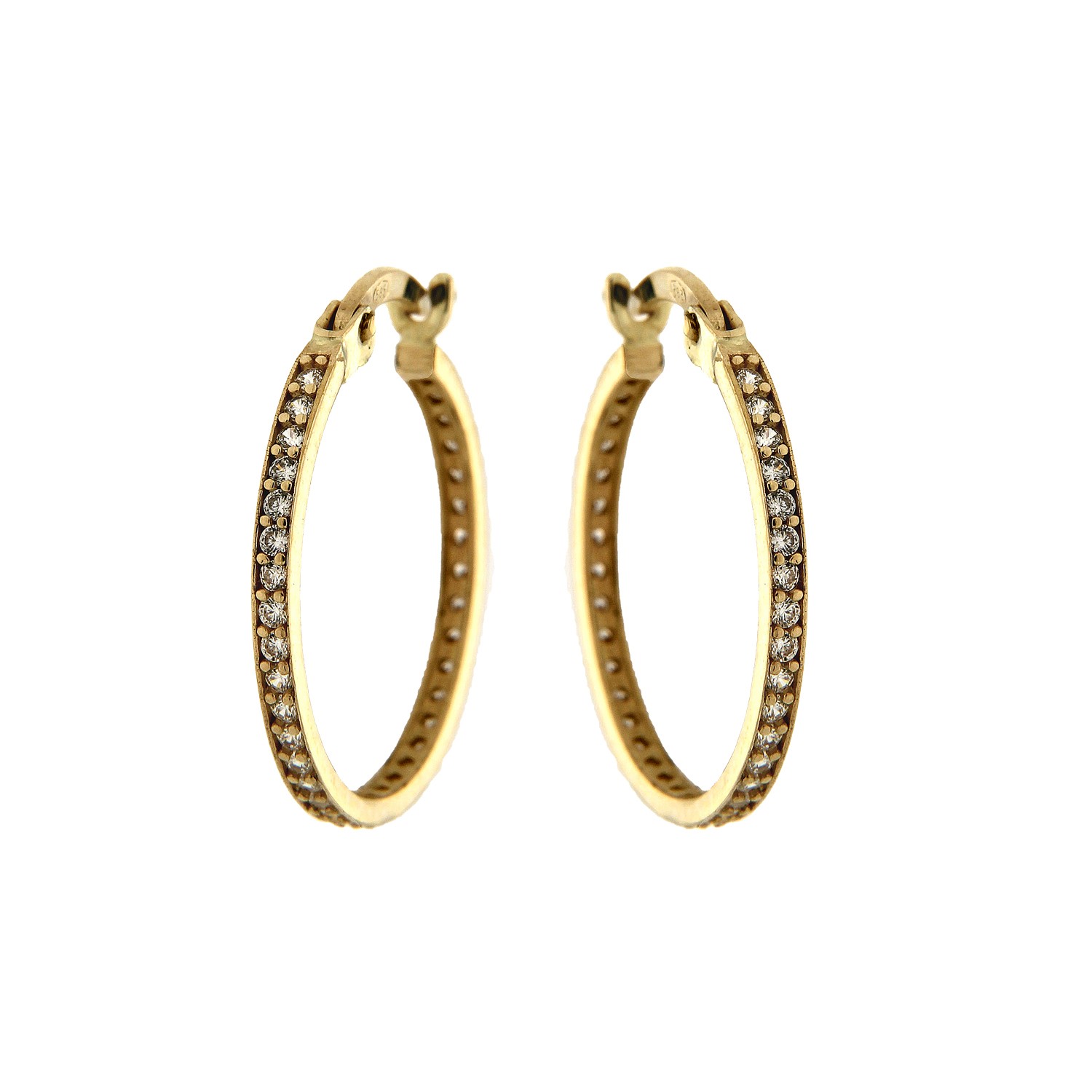 Κρίκοι από κίτρινο χρυσό με λευκές πέτρες Κ14 (585) 4944690