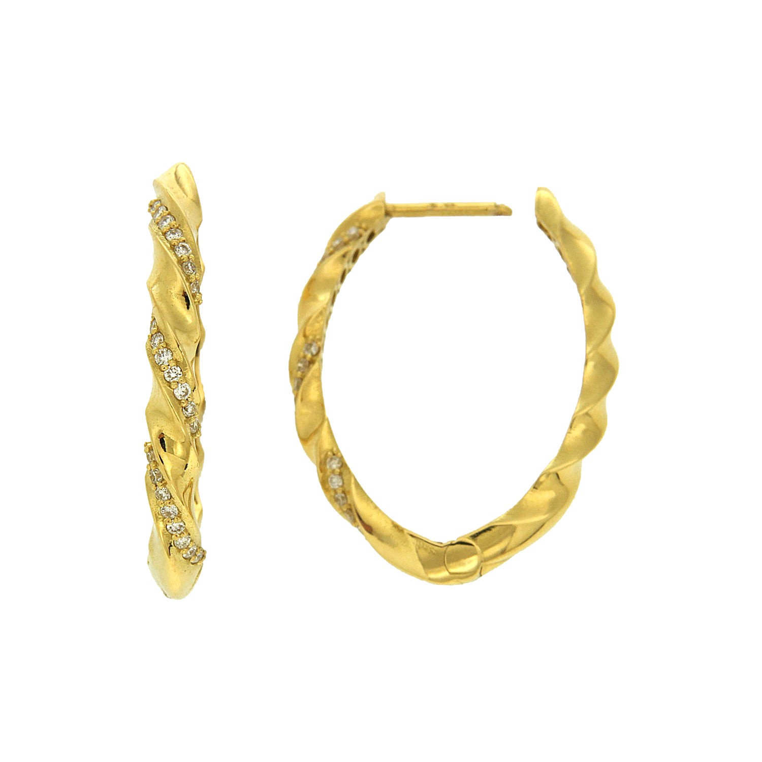 Κρίκοι χρυσοί στριφτοί Κ18 με διαμάντια