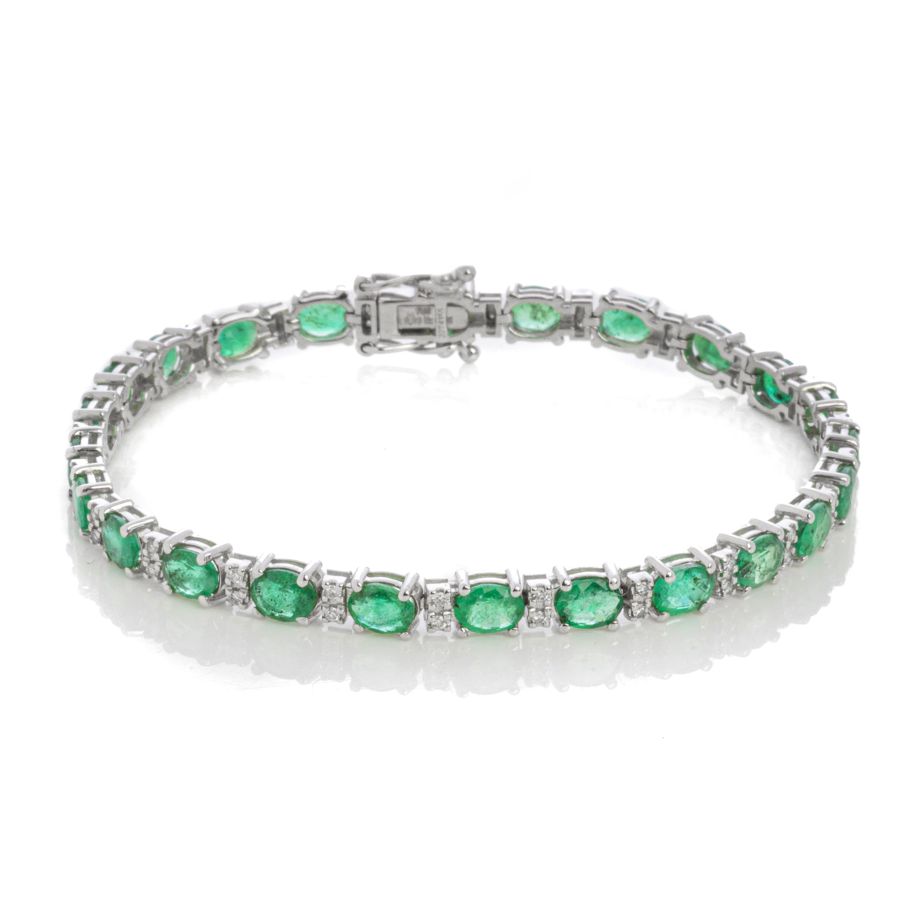 Βραχιόλι ριβιέρα (tennis bracelet)  με διαμάντια και σμαράγδια(7.03ct)