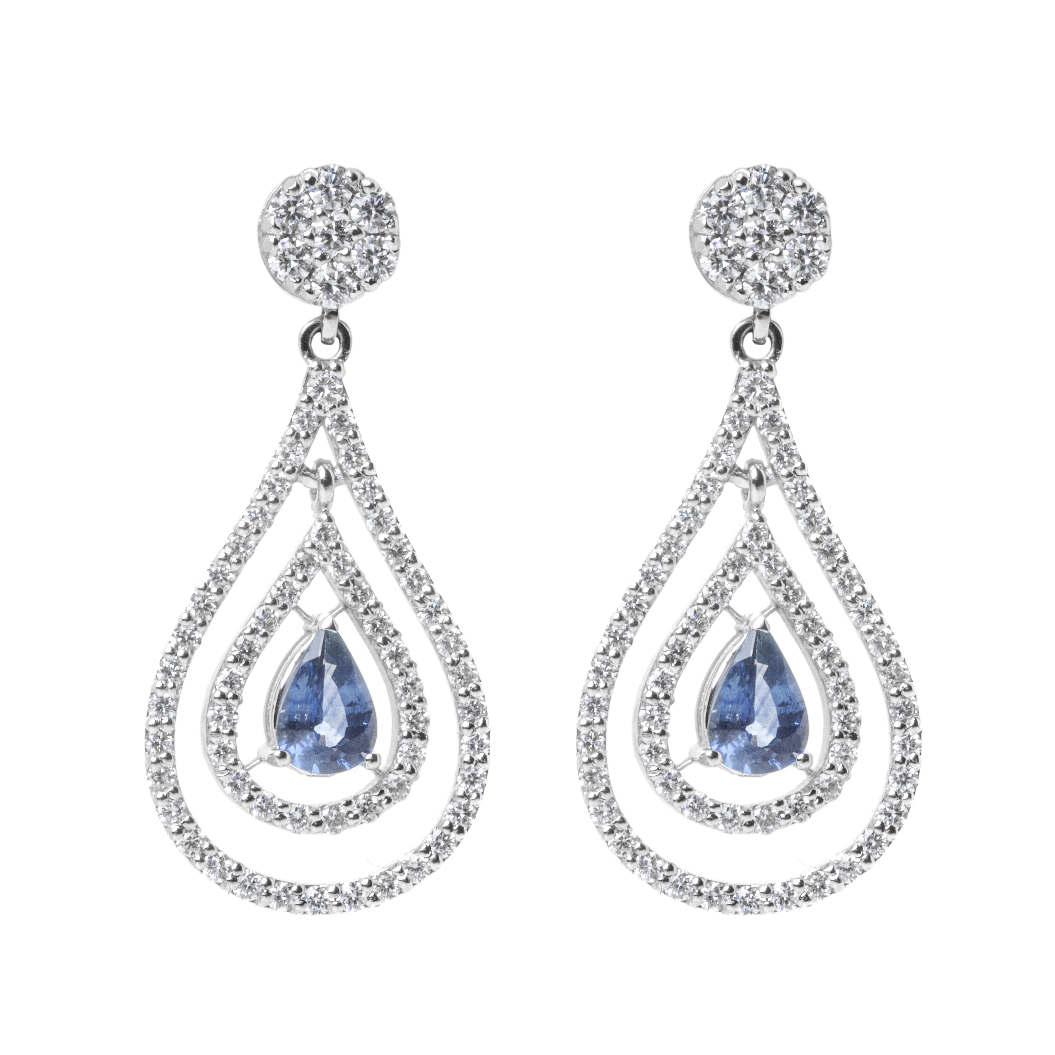 Σκουλαρίκια με διαμάντια & ορυκτά ζαφείρια pear cut 0.90ct